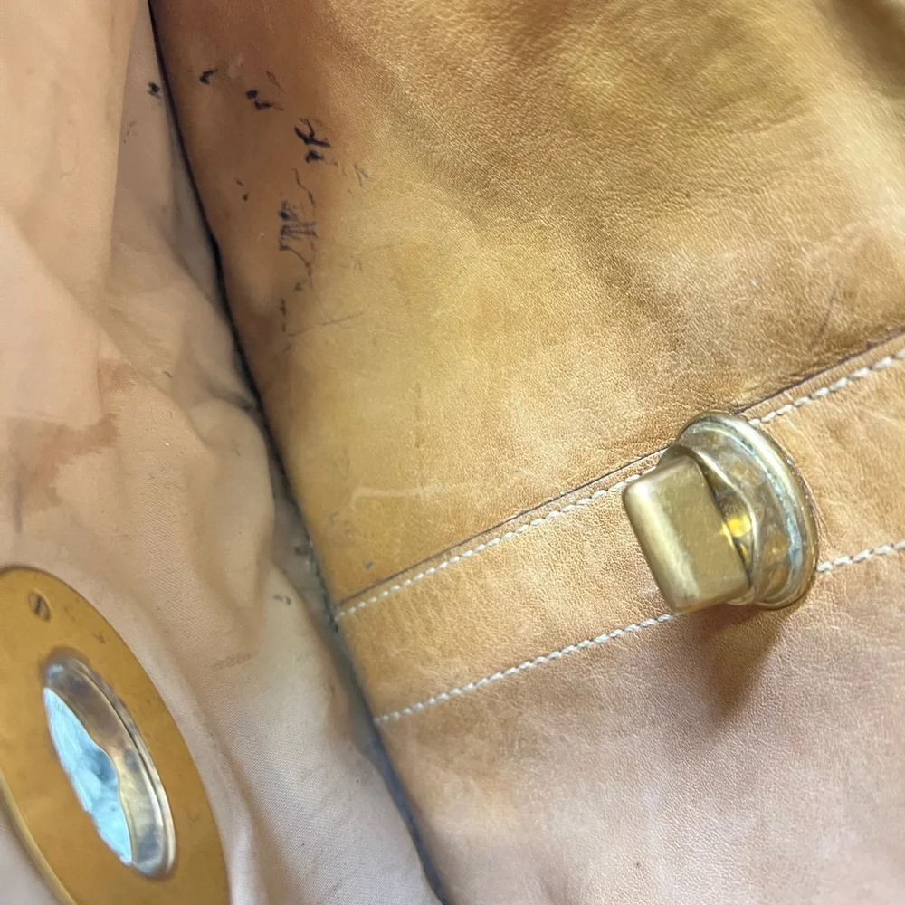 Coach Tan Leather Hobo Shoulder Bag with Gold Turnlock